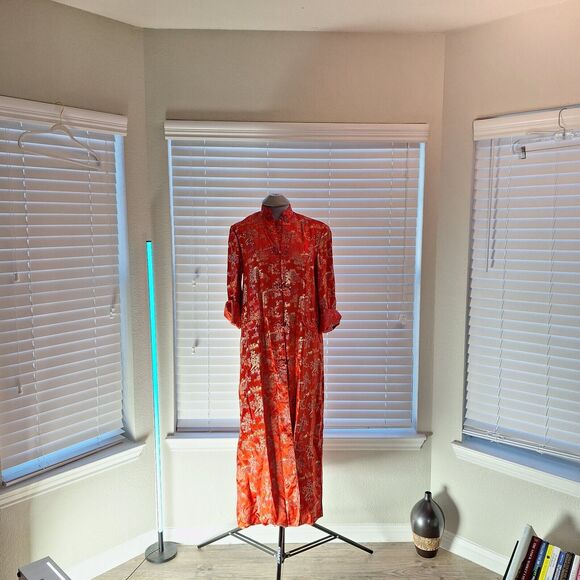 VINTAGE Peony Brand Red Kimono Womens Size 38 Frog Button Shanghai China - Picture 5 of 12